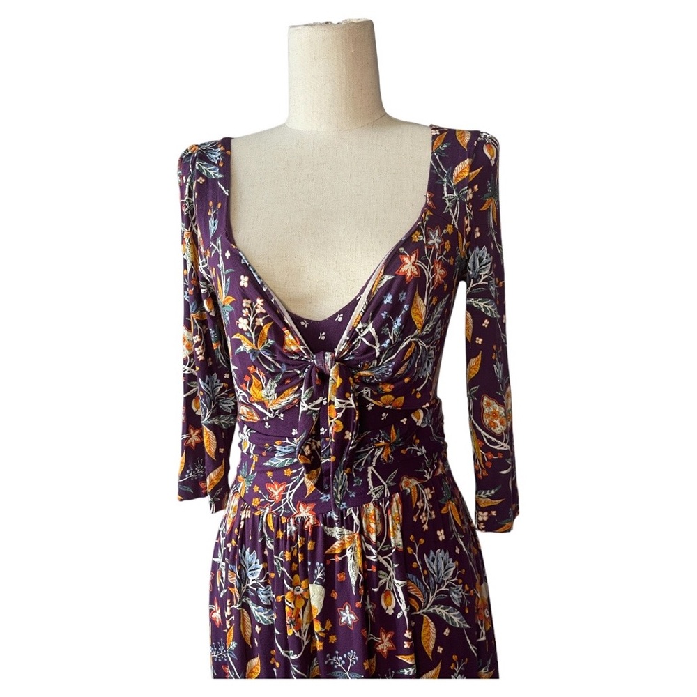 Anthropologie Maeve purple floral v neck tie front dress. - Picture 5 of 7